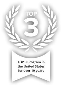 Laurel leaves framing "Top 3" Text: "TOP 3 Program in the United States for over 10 years"