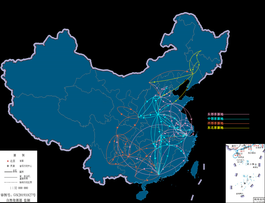图7 2022年全国前100条省际旅游客流示意图