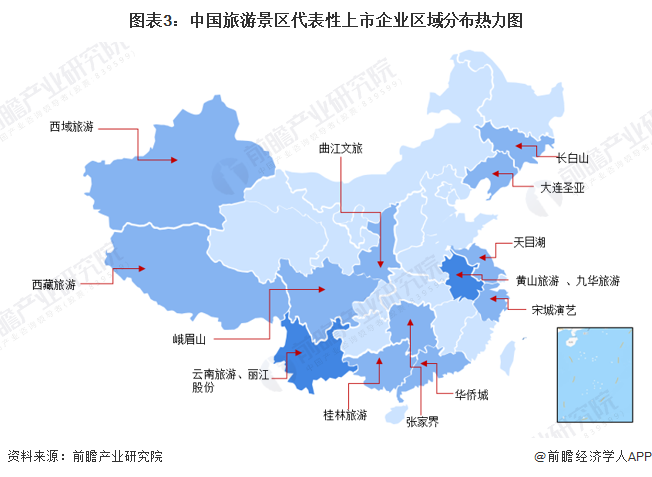 图表3:中国旅游景区代表性上市企业区域分布热力图