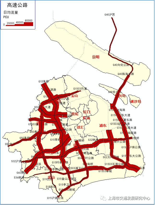 图 2.4 2021年上海市收费高速公路网流量分布